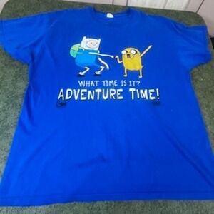 Adventure Time Finn Jake Cartoon Graphic T Shirt Royal Blue Tee Large